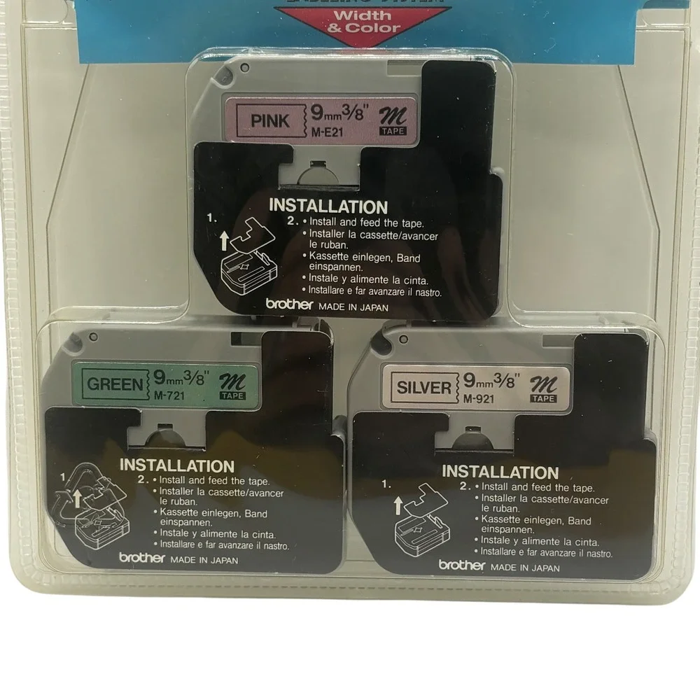 Brother P-Touch M Tape 3 pk 9mm 3/8 Pink Green Silver ME793 PT-100 PT-110 PT-85